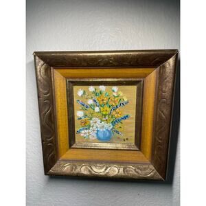 Hand painted Floral Arrangement vase Grandma Core Cutesy Wall painted on wood